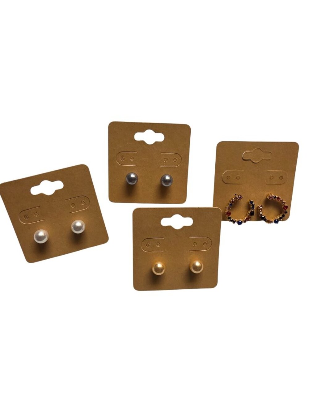 Lot 4 Pairs Earrings Faux Pearl Studs White Silver Pink Jeweled Open Circle New